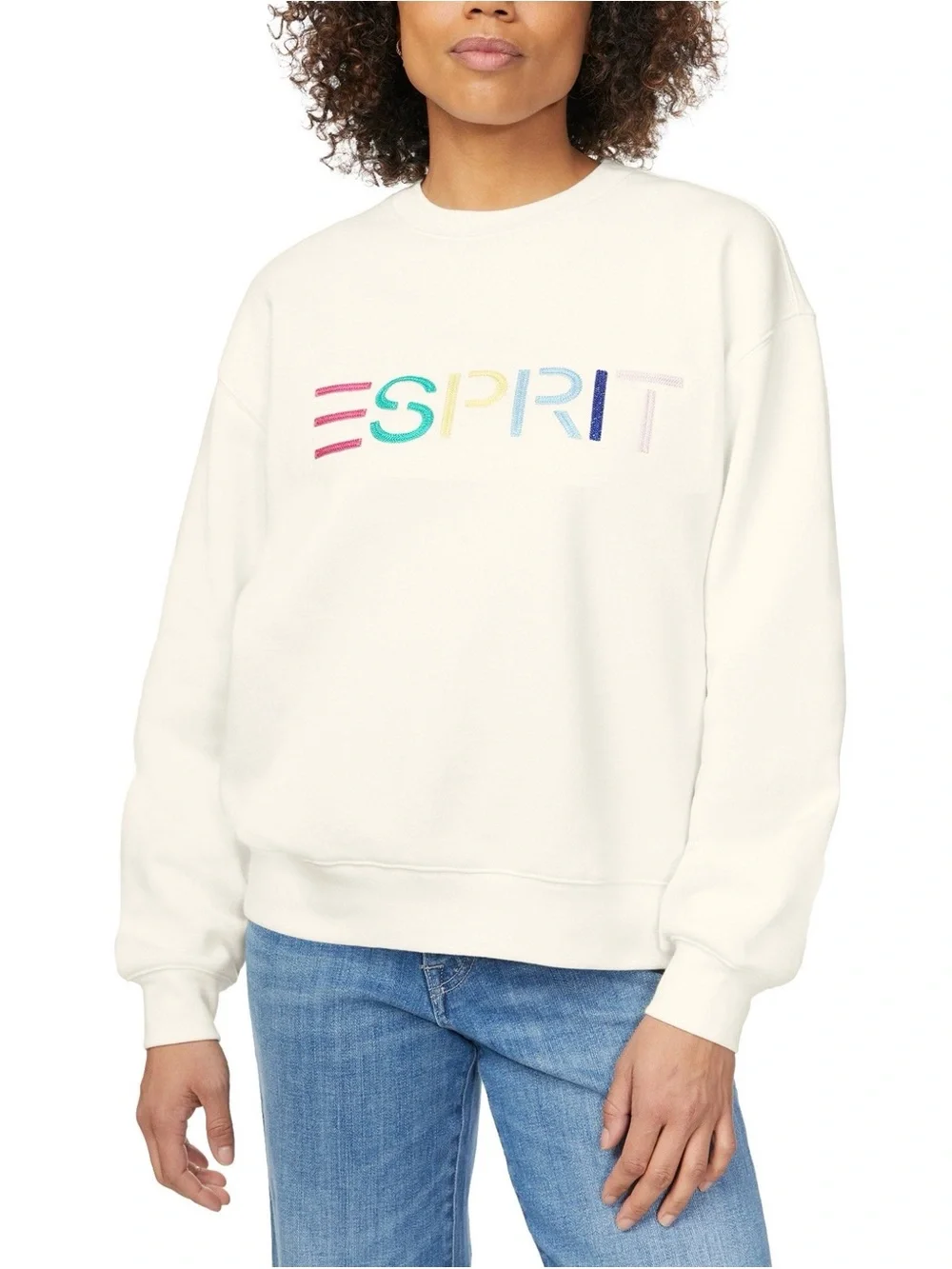 Esprit Cream Crewneck Sweatshirt with Multicolor Pastel Logo
